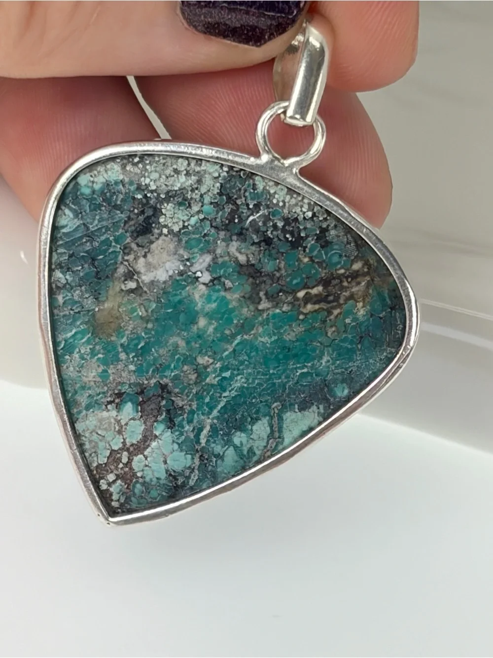 Sterling Silver 925 Southwest Spiderweb Matrix Turquoise Pendant Chunky New